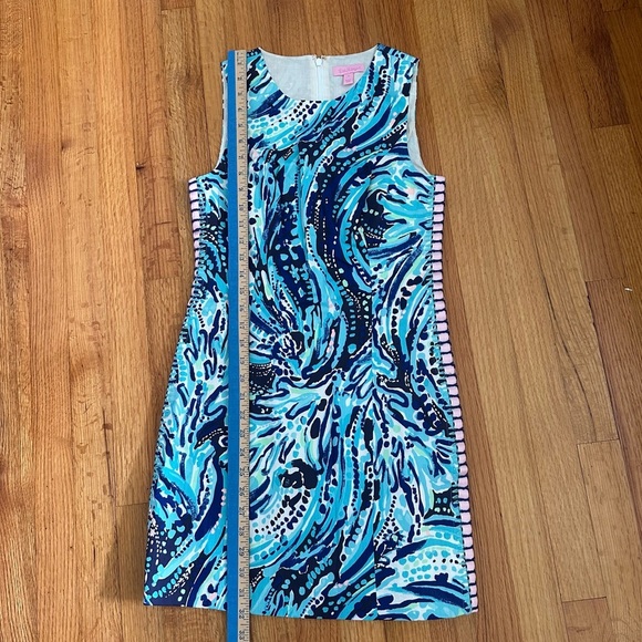 Lilly Pulitzer Womens Shift Dress Blue White Green Back Zip Sleevless Size 0(G) - Picture 3 of 13